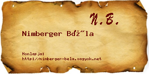 Nimberger Béla névjegykártya